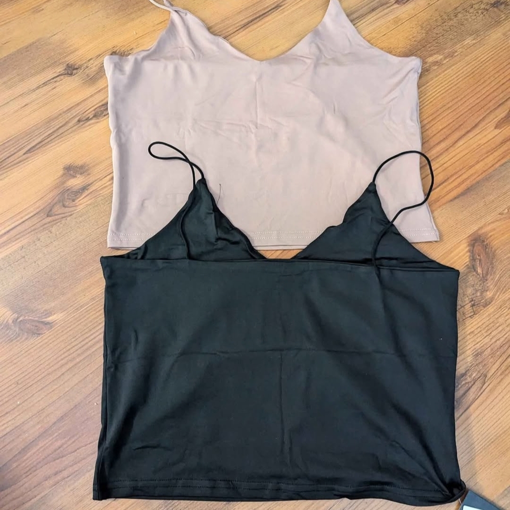 BNWT Women's Black and Tan Double Layer Camisole Crop Tops